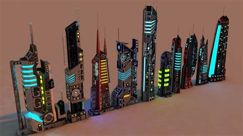 Sci Fi Futuristic City Package 3d Model Futuristic City Sci Fi