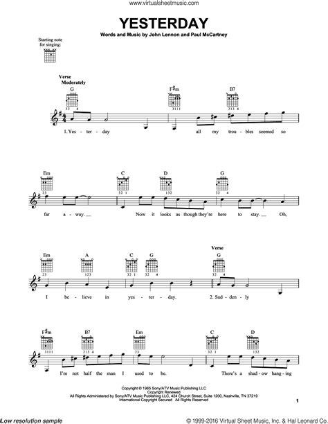 Enjoy popular sheet music when you subscribe. Beatles - Yesterday sheet music (easy) for guitar solo (chords)