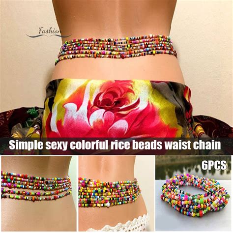 DCDW 6Pcs Set Multicolor Beaded Waist Chain Boho Style Beach Body