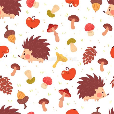 Cute Autumn Seamless Pattern With Hedgehogs Stock Vector Illustration