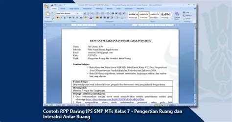 Semoga file tersebut bisa bermanfaat dan terima kasih telah. Contoh RPP Daring IPS SMP MTs Kelas 7 - Pengertian Ruang ...