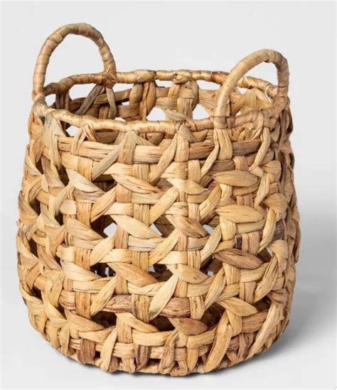Decorative Cane Pattern 8 Sided Open Weave Basket Natural Threshold
