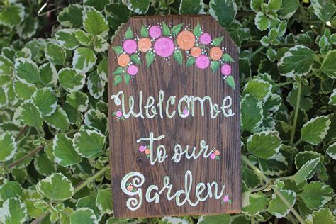 Welcome To Our Garden Sign Hand Painted Garden Decoration Etsy
