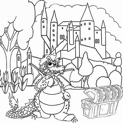 Dragon Castle Coloring Pages Fantasy Medieval Printable