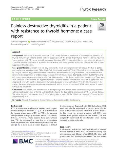 Pdf Painless Destructive Thyroiditis In A Patient With Resistance To