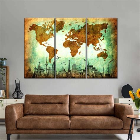 Stained World Map Masterpiece Multi Panel Canvas Wall Art Is The Ideal