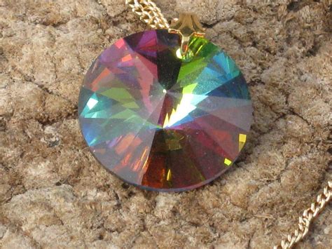 Sale Vintage Faceted Glass Round Prism Pendant Necklace Ships Etsy