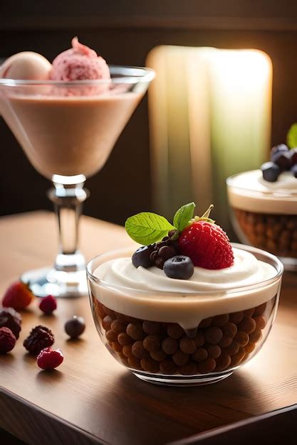 Premium Ai Image A Glass Of Chocolate Pudding With Berries And A