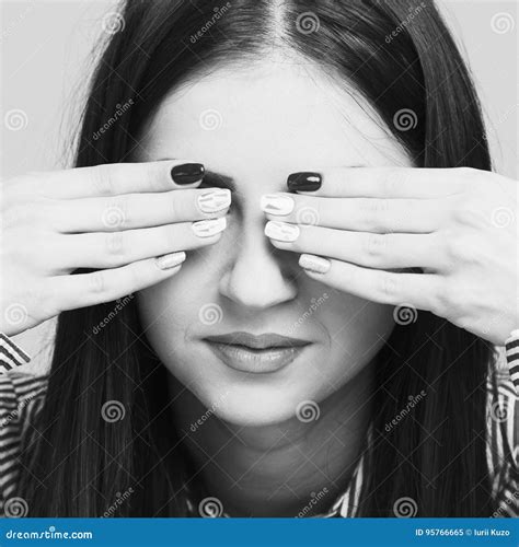 I Do Not Want To See It Beautiful Young Woman Covers Her Eyes Stock