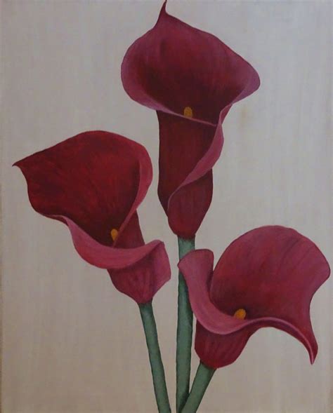 Burgundy Calla Lilies By Julie Anne Gatehouse Paintings For Sale
