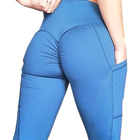 High Waist Elastic Women Push Up Legging Pants Blue Sexy Fitness