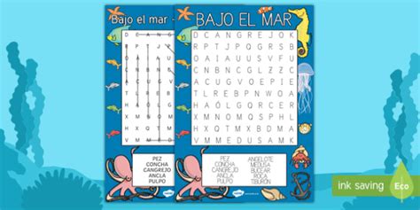 Bajo El Mar Sopa De Letras Spanish Teacher Made