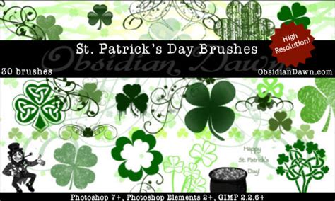 free saint patrick s day photoshop brushes shamrocks clovers celtic designs leprechauns and