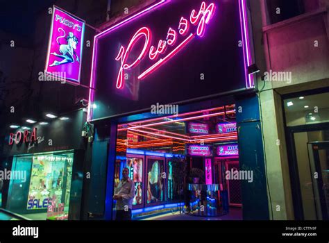 Paris France Pigalle Sex Area At Night Shop Fronts Pussy Club