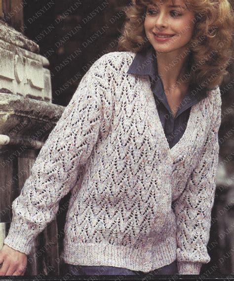 Instant Pdf Download Ladies Double Knit Lacy Cardigan Knitting Pattern Double Knit 30 39 Inch