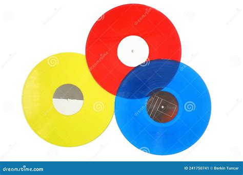 Colorful Vinyl Record On A White Background Retro Style Top View