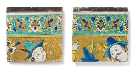 bonhams two safavid cuerda seca pottery tiles persia 17th century 2
