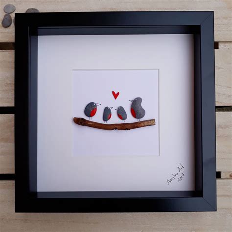 Robin family pebble picture Framed pebble art Birthday gift | Etsy | Pebble art, Pebble pictures ...