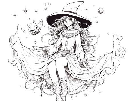 Magical Anime Witch Coloring Coloring Page