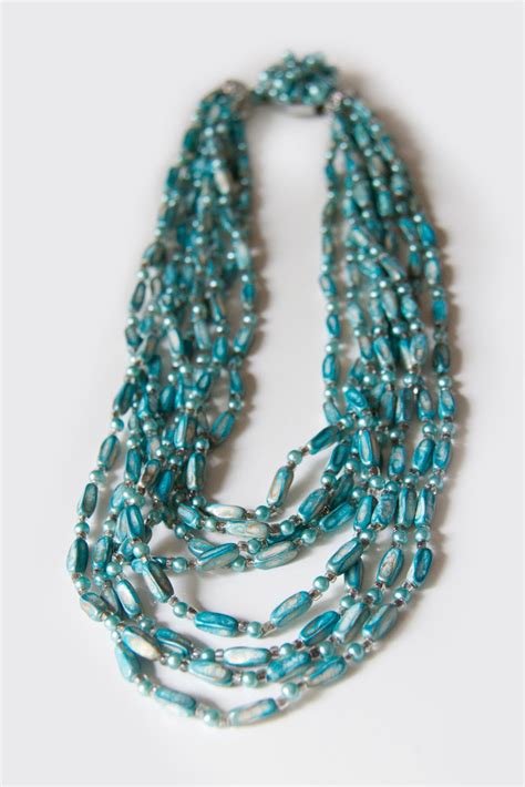 Multistrand Teal Beaded Necklace Made In Hong Kong Vintage Etsy