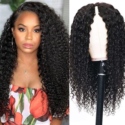 Curly V Part Wig Human Hair No Leave Out Curly Wigs For Black Women Thin Part Wig