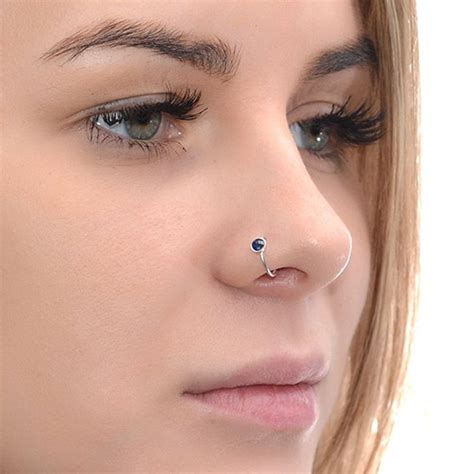3mm Sapphire Nose Ring Silver 18 Gauge Tragus Earring