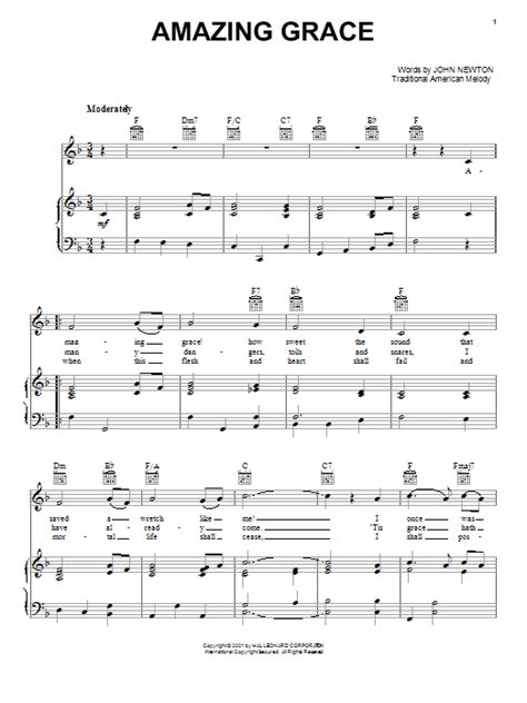 Amazing Grace Sheet Music By Traditional Piano Vocal Guitar Right