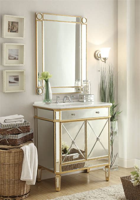 Homfa wall mirror bathroom vanity mirror makeup mirror framed mirror with shelf hanging for home multipurpose white. 32" Gold Leaf Austell Bathroom Sink Vanity & Mirror 504GC ...