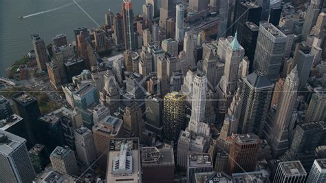 Lower Manhattan skyscrapers and high-rise buildings in Autumn, New York City Aerial Stock Photo ...