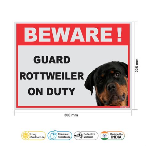 Beware Of Guard Dog Rottweiler On Duty Sign Board For Walls Doors And