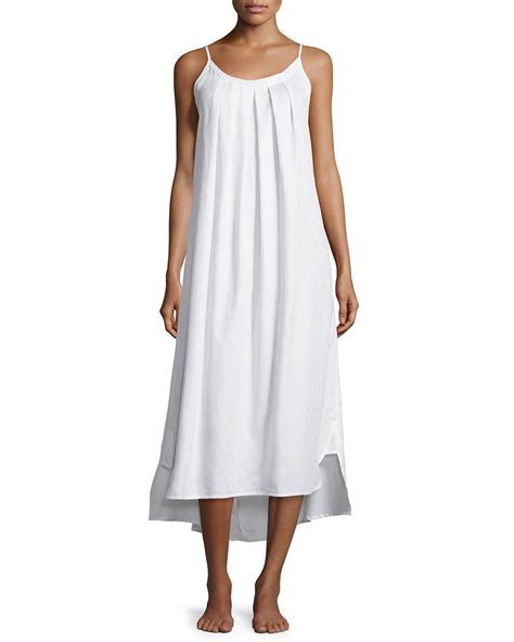 Oscar De La Renta Sleeveless Pleated Front Nightgown In White Lyst