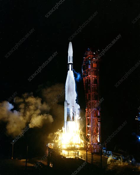 Ranger 1 Spacecraft Launch Atlas Agena Rocket 1961 Stock Image