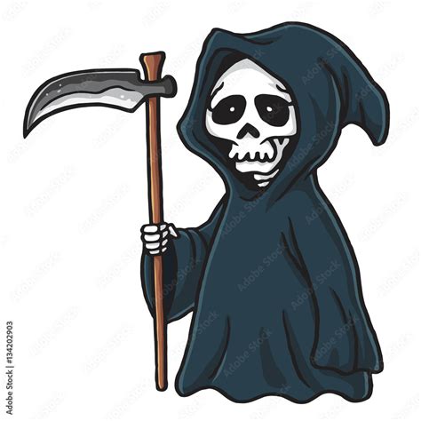 Grim Reaper Cute Cartoon Skeleton Halloween Vector Illustration Stock