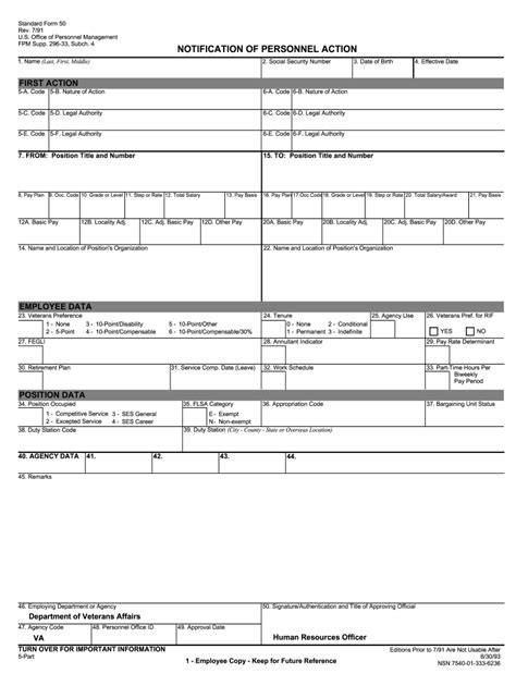 Sf 50 Notification Of Personnel Action Fill Online Printable