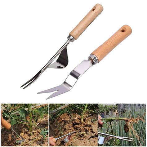 1 Pcs Manual Weeder Metal Hand Garden Wooden Handle Digging Puller