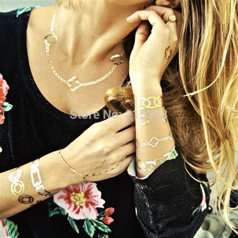 2019 New Design Body Tattoo Bracelets Necklace Gold Temporary Tattoos Sticker Sex Product