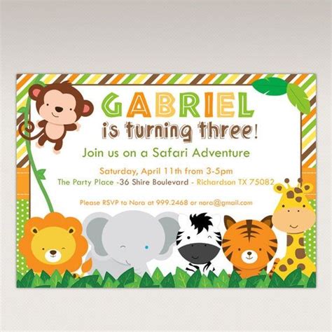 Safari Jungle Animals Birthday Party Printable Invitation 307 Etsy In