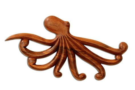 Wooden Octopus Wall Decor Plaque Hanging Sculpture Hand Carved Home