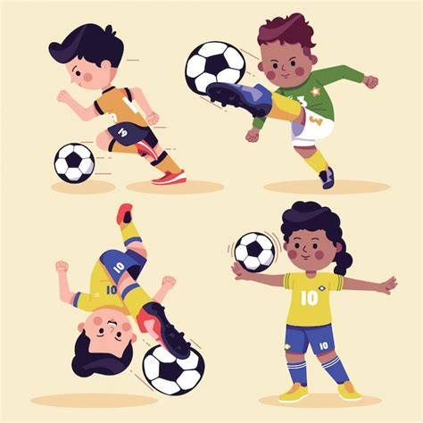 Colección De Personajes De Dibujos Animados De Fútbol Vector Premium