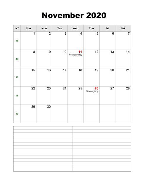 Blank November 2020 Calendar Create A To Do List Free Printable