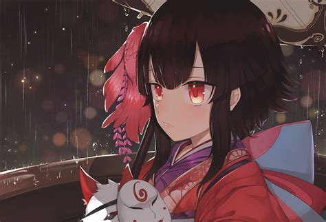 1200x816 Px Anime Anime Girls Kimono Rain Red Eyes High