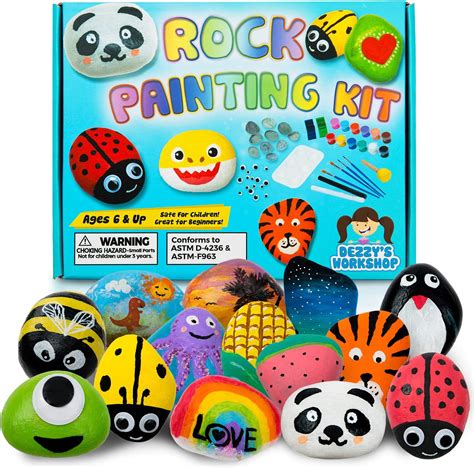 Dezzys Workshop Rock Painting Kit For Kids Arts And Crafts Supplies