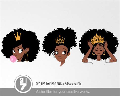 3 African American Queen And Princess Svg Cutting Files Eps Etsy