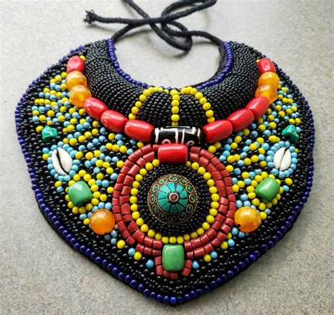 African Beaded Bib Collar Necklace Tribal Necklace Zulu Necklace
