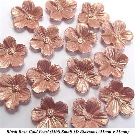 12 Rose Gold Pearl 3d Blossoms Edible Flowers Wedding Cake Etsy Uk
