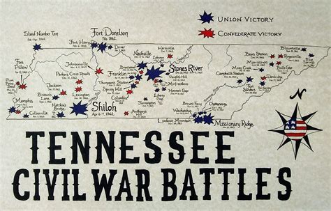 Tennessee Civil War Battles Map Etsy