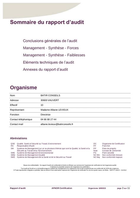 Exemple De Rapport Daudit Interne Qualitã© Pdf Financial Report