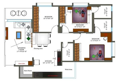 Bhk Typical Apartment Layout Plan With Furniture Draw