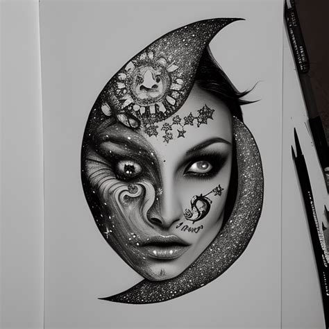 Moon And Stars Pencil Art · Creative Fabrica