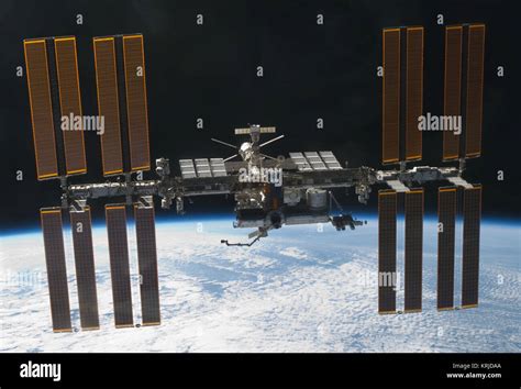 Sts 133 International Space Station After Undocking Stock Photo Alamy